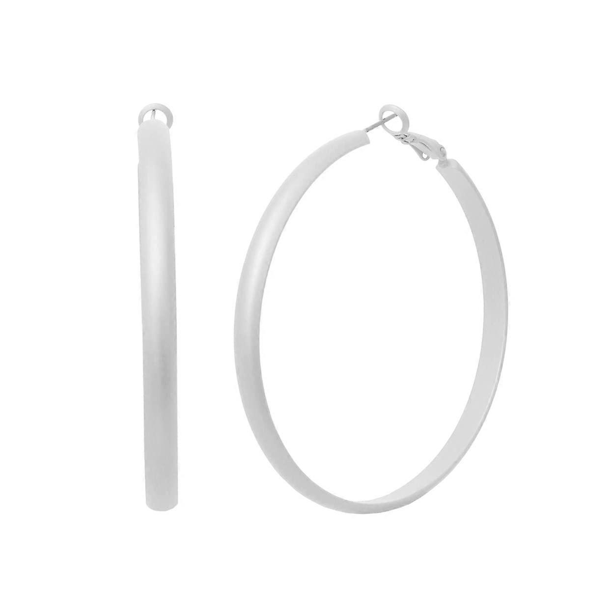 Women's Hyperallergenic Steel Matte Satin Finish Flat Earrings Hoop With Clutch Omega Post Backs 40mm60mm