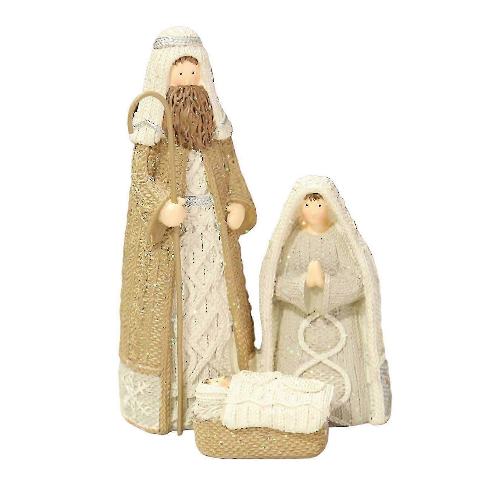 Holy Family Figurine Nativity Scene Religious Desk Crib Ornament For Desktop - Ya