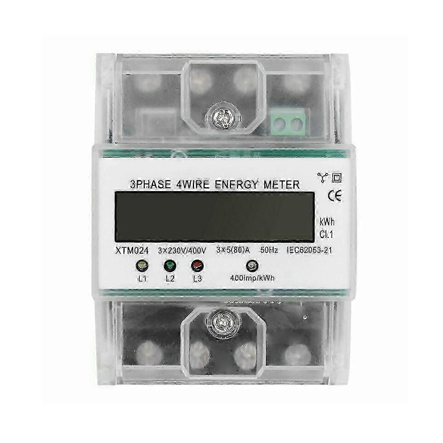 Electricity Meter 3-phase Calibrated Three Current Meter , Lcd Digital Electricity Meter Three-wire Current Meter Top-hat Rail Intermediate Meter Powe