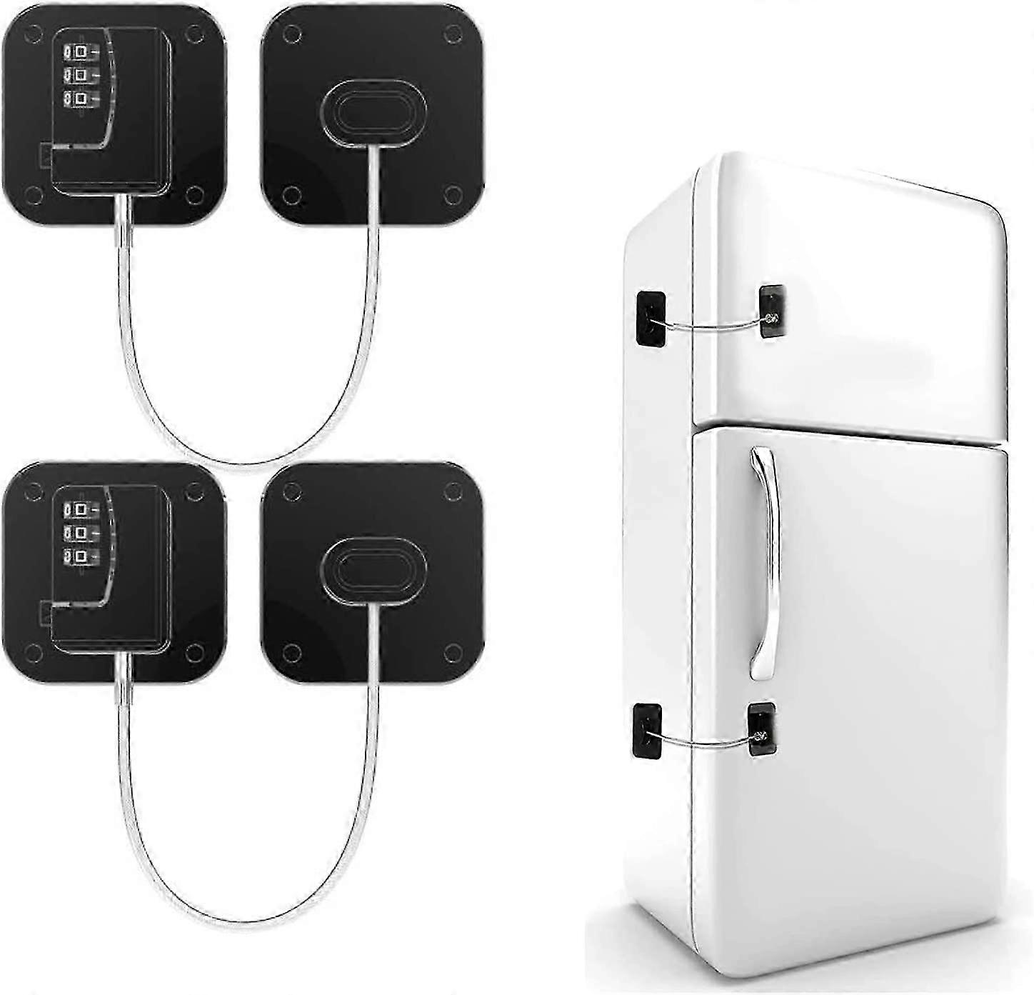 2Pcs Kids Fridge Lock with Code, Strong Adhesive Cable Lock for Fridge, Doors & Drawers