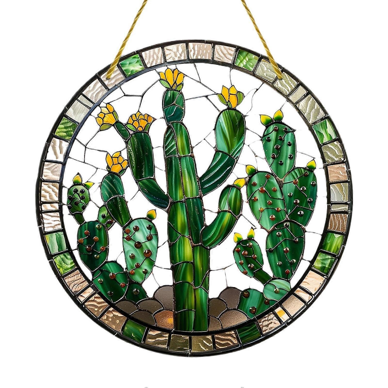 Sun catcher, window art, cactus design, vibrant colors, for hanging, unique shape