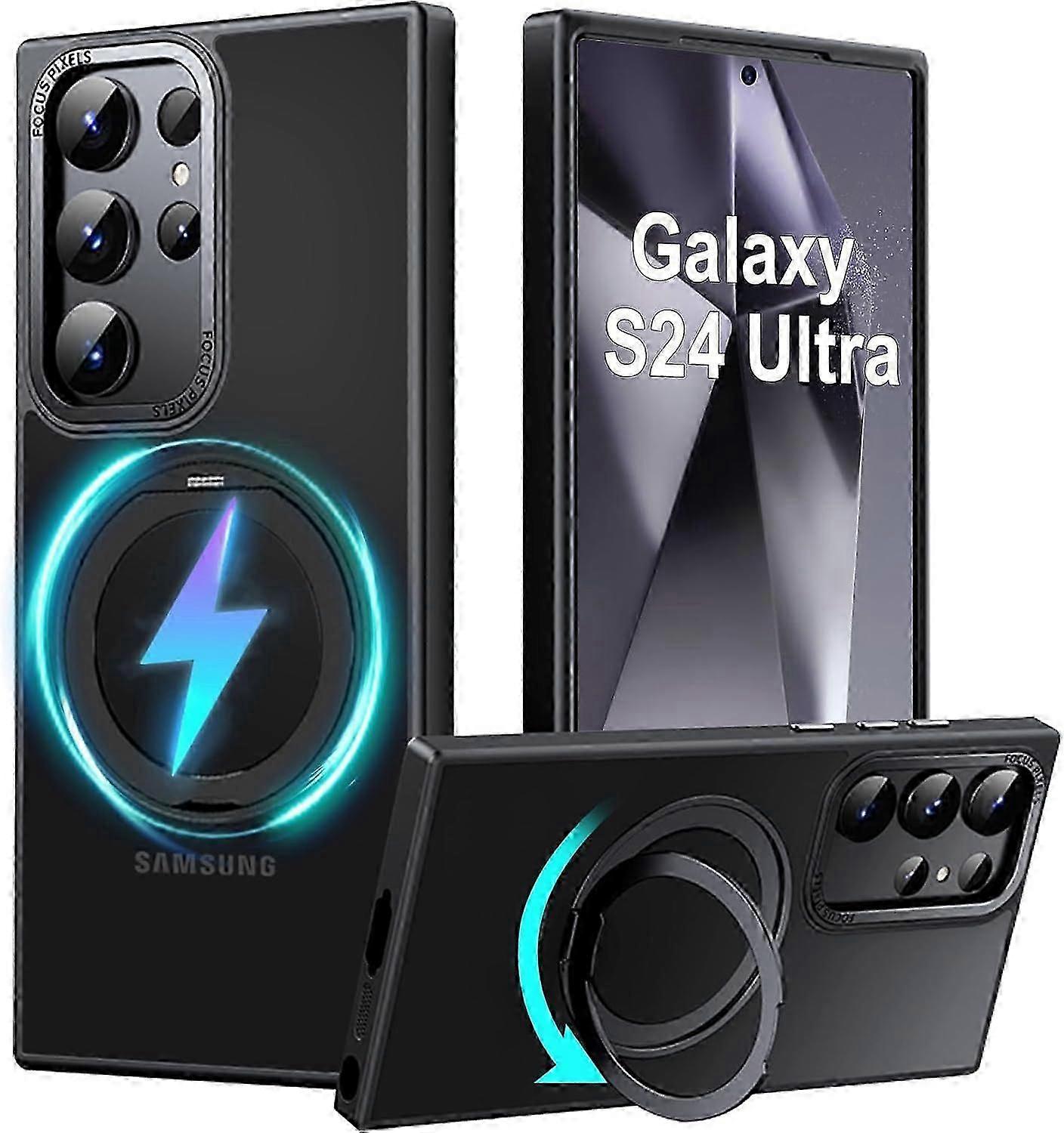 Magsafe Scratchproof Hard PC Translucent Matte Case for Samsung Galaxy S24 Ultra with 360 Rotating Magnetic Invisible Ring Stand