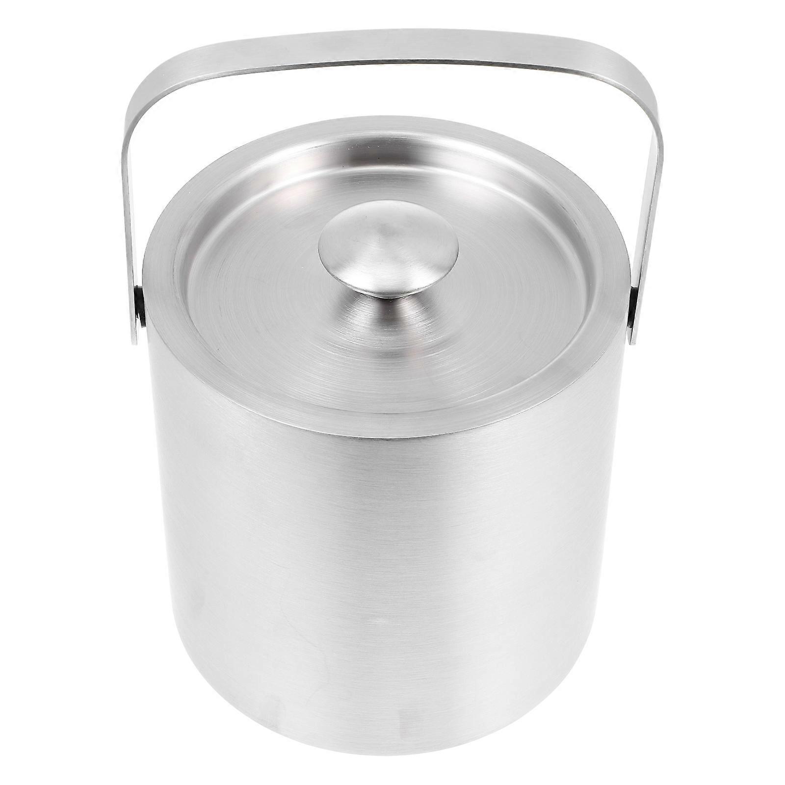 Double-layer Ice Bucket Large Capacity Stainless Steel Insulation For KTV Silver 1.3L 1Pack