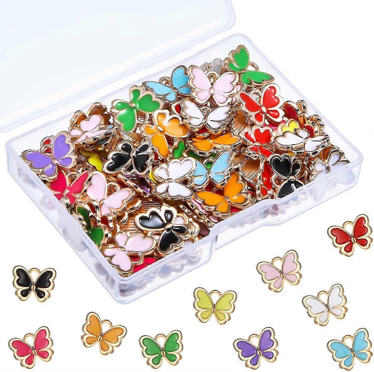 Colorful Butterfly Enamel Jewelry Charm Pendant in Alloy - Set of 100 Pieces for Various Crafting Projects