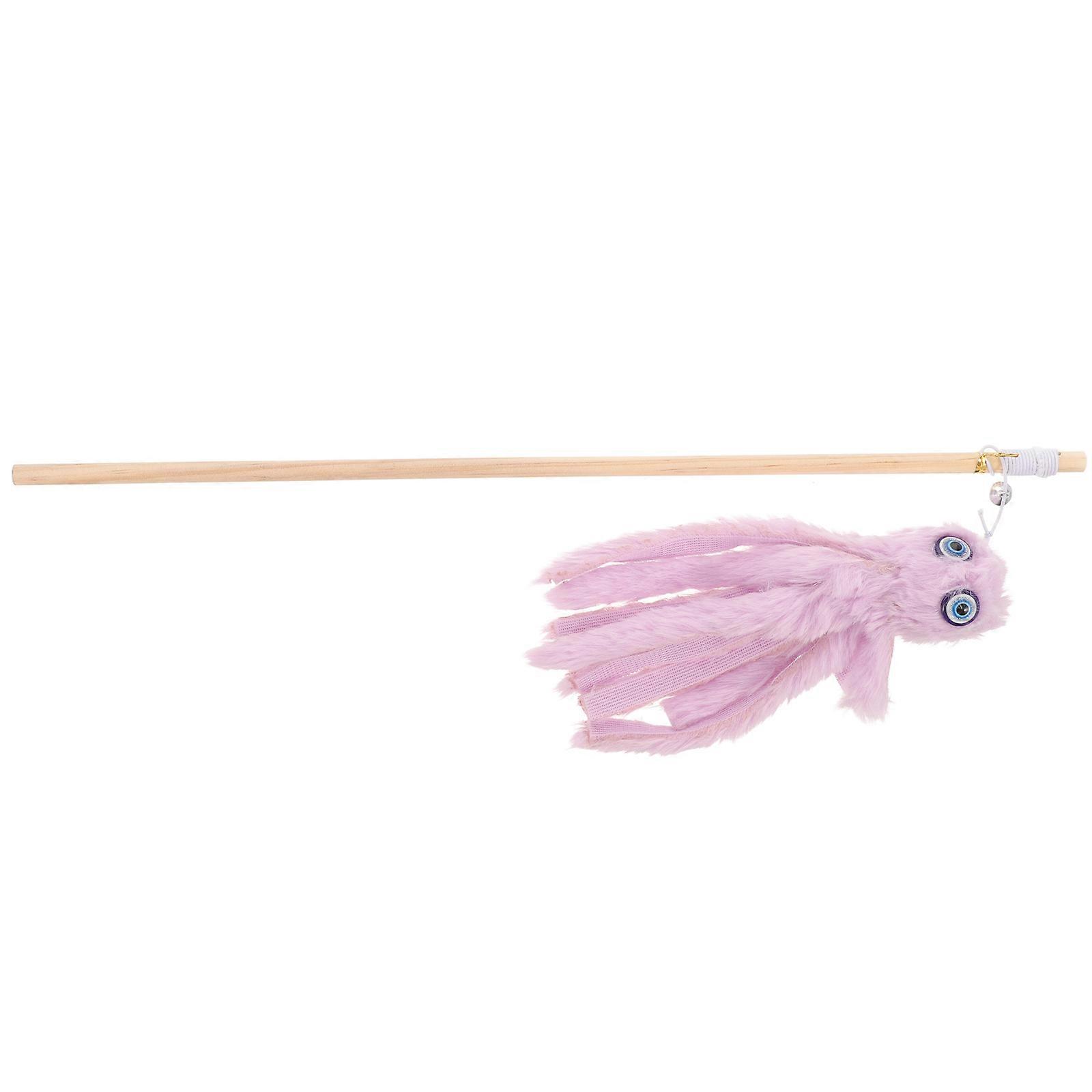 Cat Rod Toy Interactive Cat Teaser Stick Indoor Play Wood And Plush 1Pcs