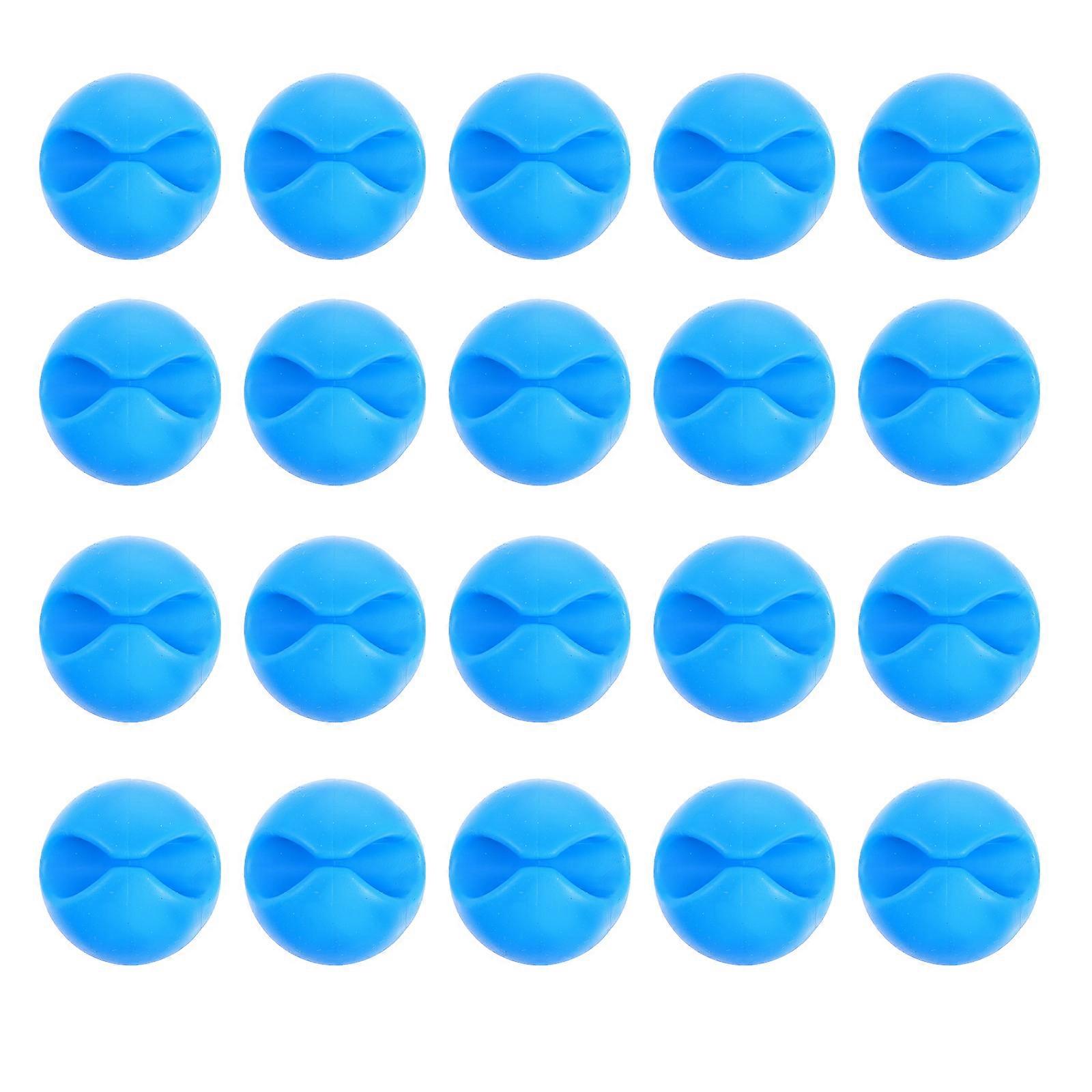 USB Cord Organizer Rectangular Blue Rubber Cable Clips 20Pcs For PC Desktop Wires Home Office