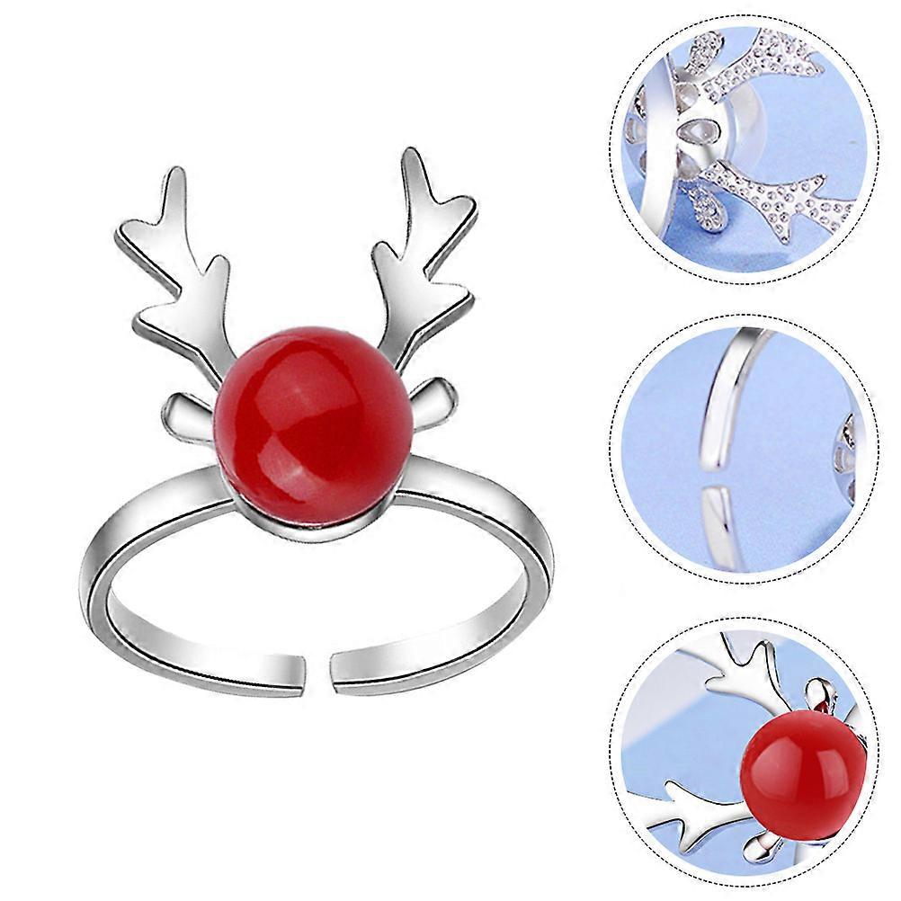 قرن الوعل على شكل حلقة إصبع الديكور حلو نمط عيد الميلاد النحاس الأبيض 1 قطعة