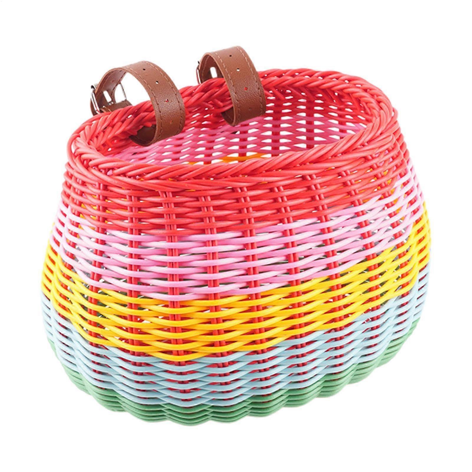 Bicycle Basket, Wicker Front-Mounted Kids Bike Basket, Removable Handlebar Accessory for School, Picnics, Playground