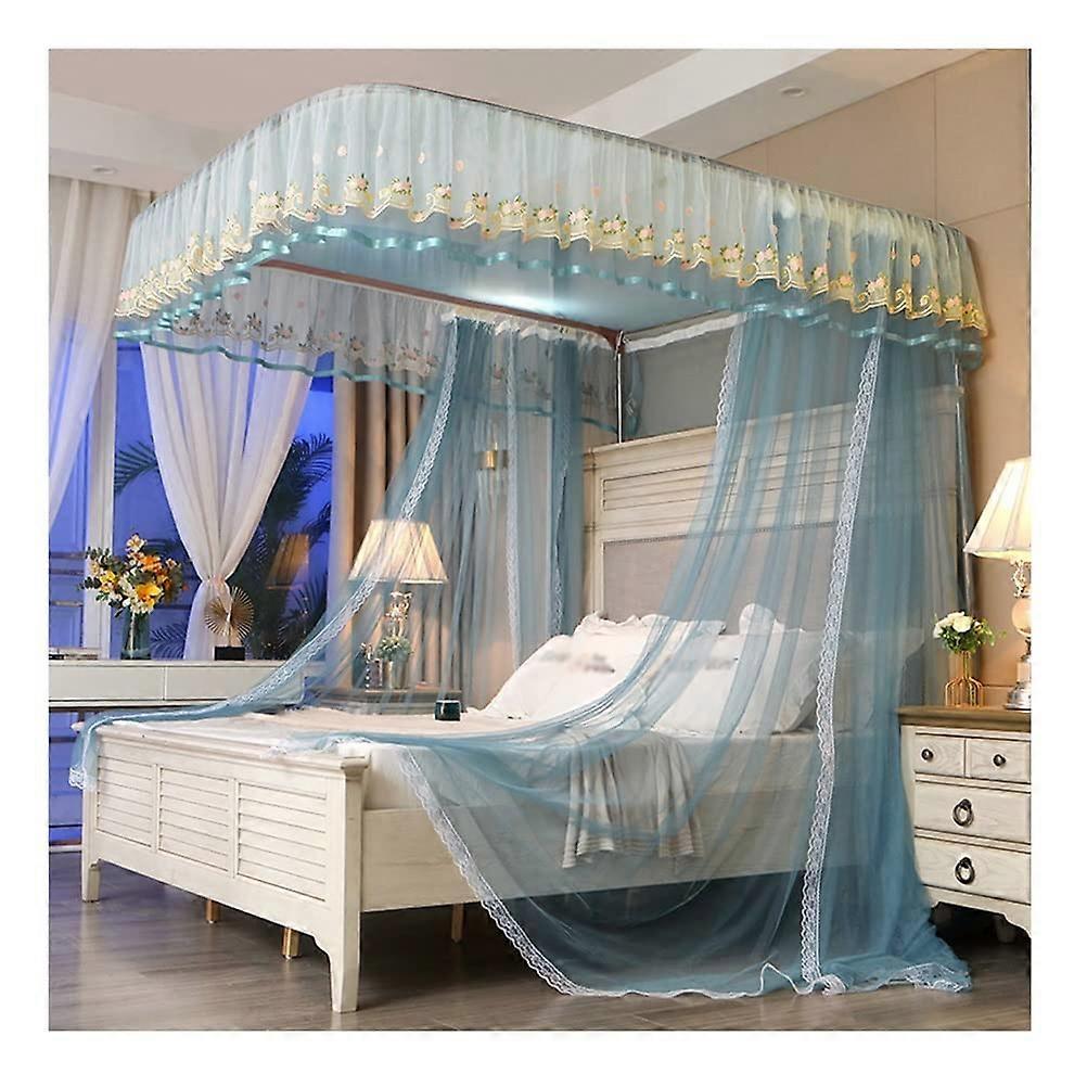 Summer canopy mosquito net, single bed double bed kingsize bed curtain with metal support, (color: Blue2, size: 180 x 220 cm)
