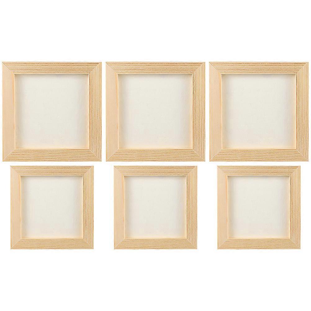 Clay Blank Frame DIY Wooden Photo Frames Home Decoration Beige 15x15x0.8cm DIY Painting 6Pcs