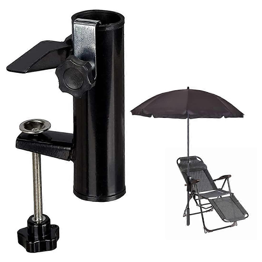 Umbrella Stand Balcony Railing, Metal Fixed Clip Holder for Patio or Table, black