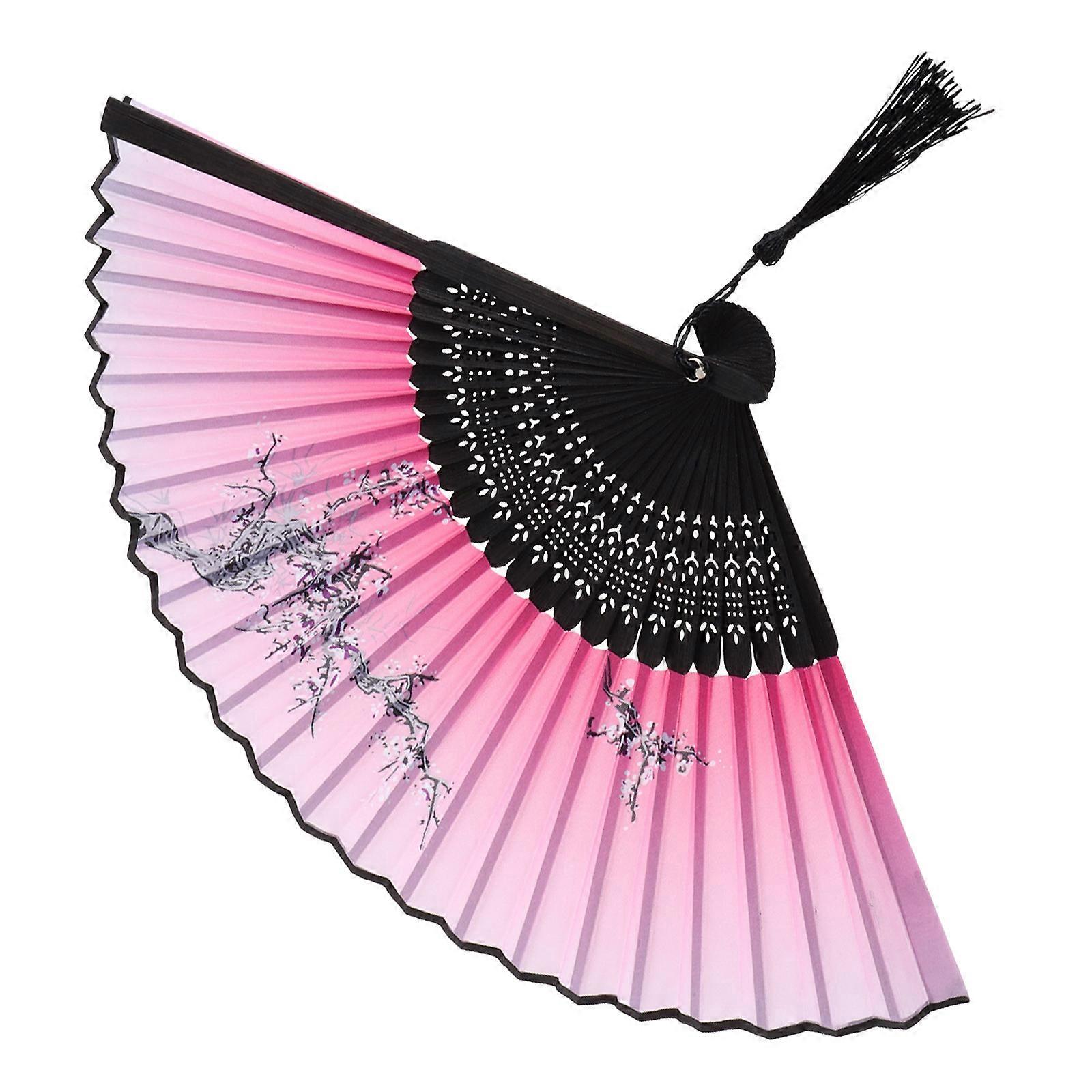 Hand Fan Japanese Style Elegant Design Portable Cooling Wedding Present Pink Silk Bamboo 3600X3100X050cm 1Set