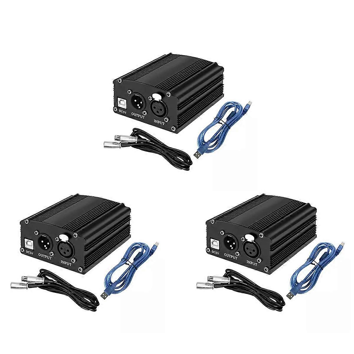 1-Channel 48V Phantom Power Supply with XLR 3 Pin Microphone Cable