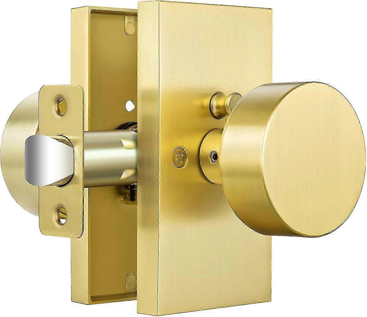 Satin Brass Door Knobs, Modern Rectangular Design, Privacy Function for Bedrooms
