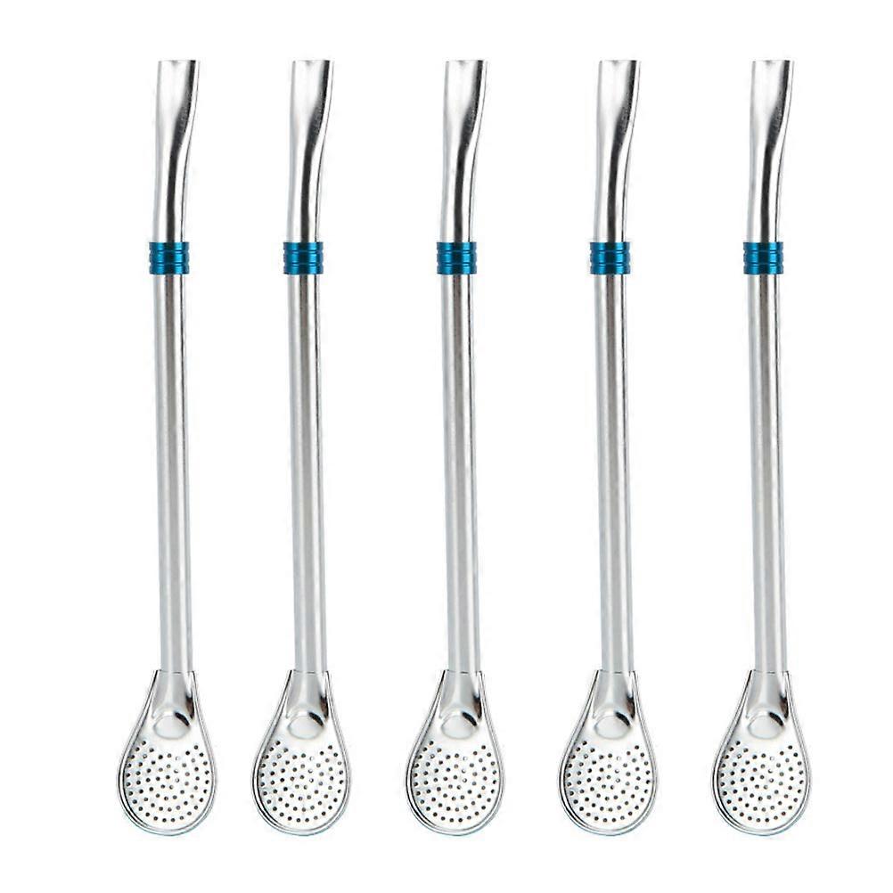 5pcs Stainless Steel Strainer Spoon & Mixing Straw for Coffee, Milk Tea – Multifunctional Stirring & Filtering Tool for Bars