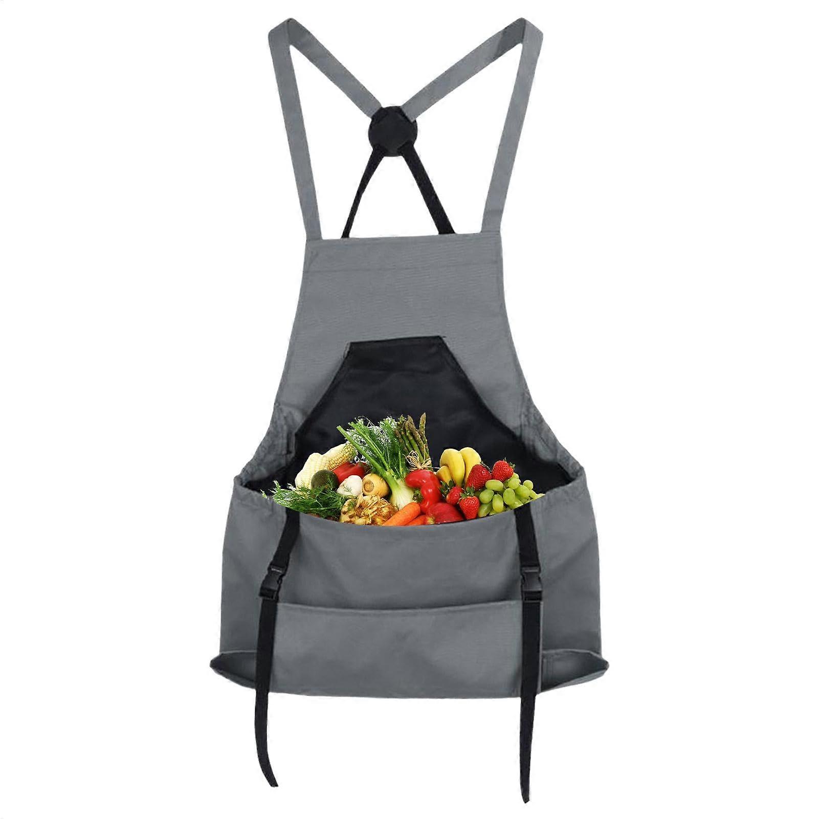 Gardening Apron with Large Capacity Pockets and Adjustable Crossback Straps, Multicoloured Gray, 60x50x20 cm, 300 g