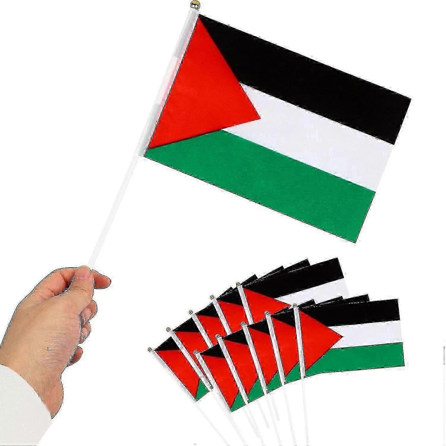 10 Pcs Palestine Flag Small 5 X 8 Mini Handheld Waving Palestinian Flag With Pole Vivid Color Free Palestine Flag On Sticks For Outdoor Decoration