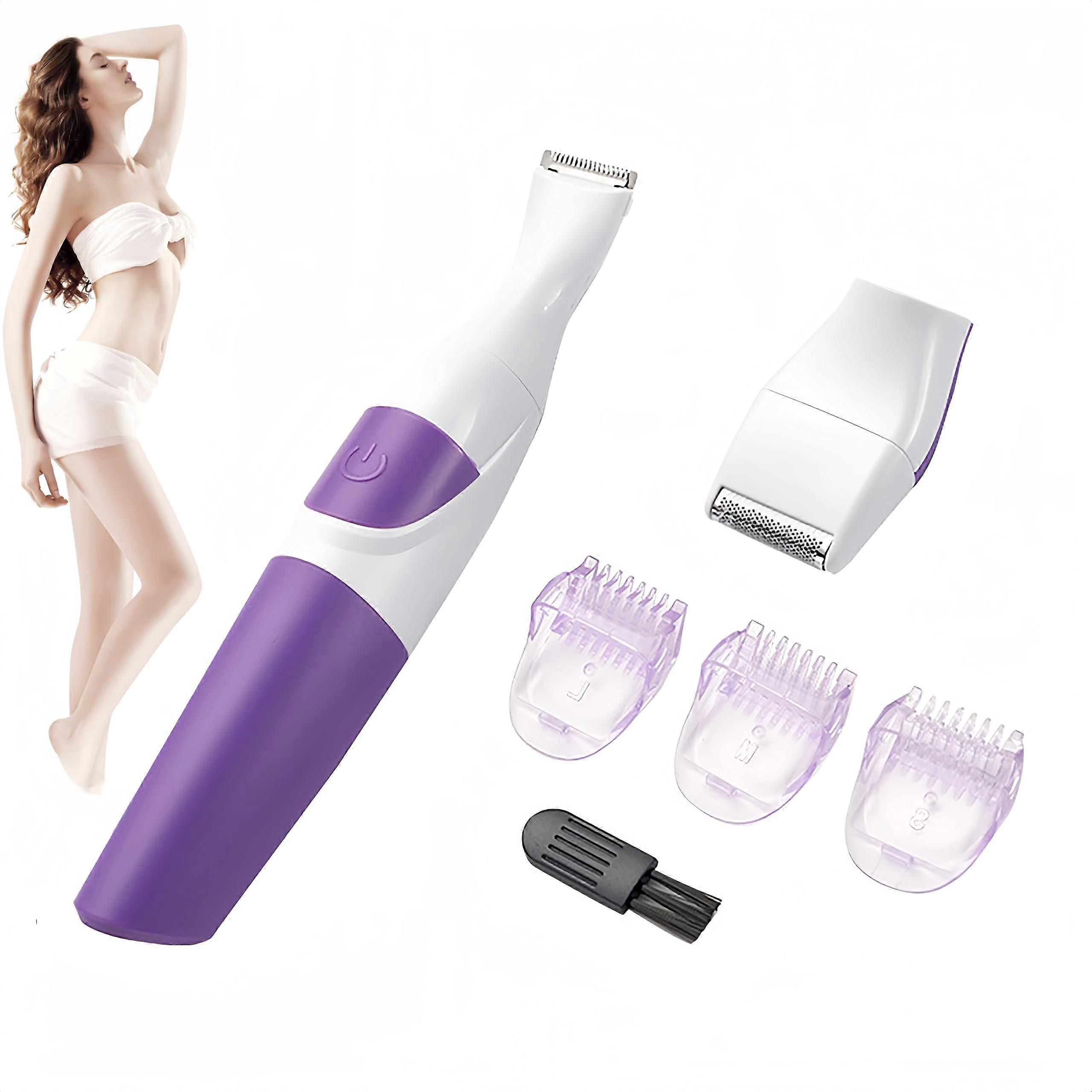 Wireless Bikini Trimmer for Women, 2 in 1 Hair Removal Trimmer with 3 Trimming Combs, Waterproof, Purple Color