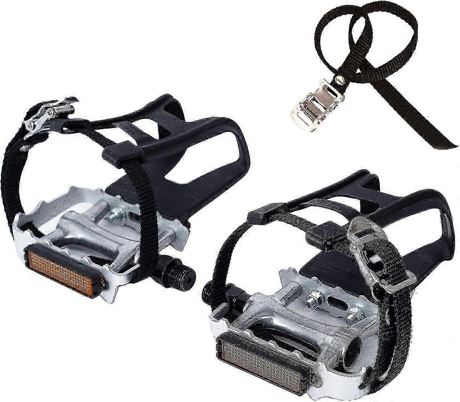 Bicycle Pedal with Clips and Straps for Spinning, Exercise, Stationary, and Outdoor Bikes, 9/16 Inch Axle.
