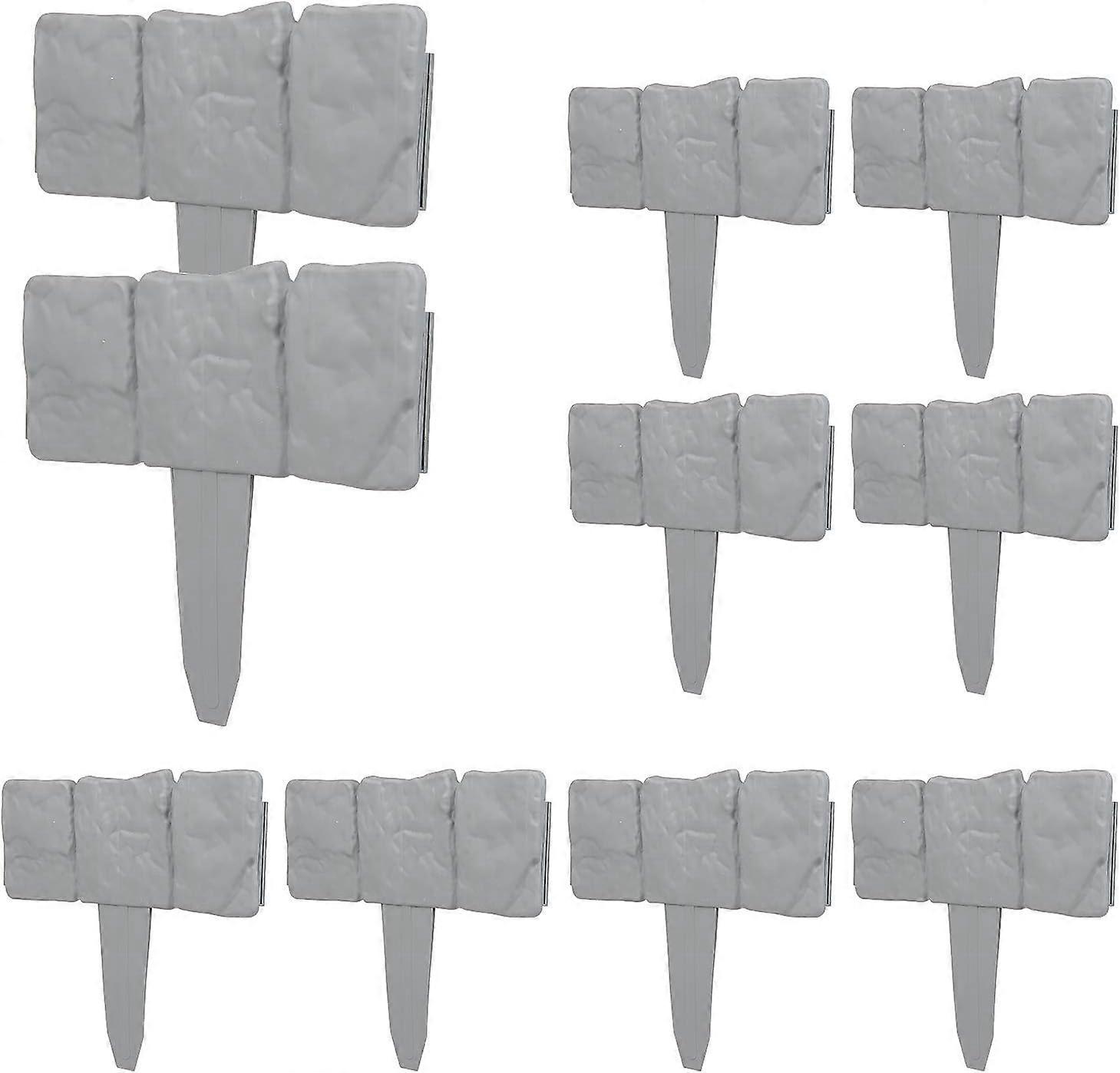 10 Pcs Fence Edging Gray Palisade Fence Stone Effect Lawn Edging for Garden Lawn ZeGoods