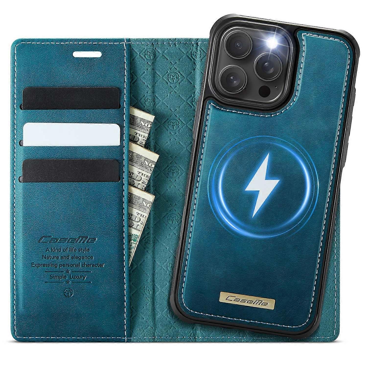 For iPhone 15 Pro Max Case CASEME C49  Compatible with MagSafe RFID Blocking Detachable Wallet Leath