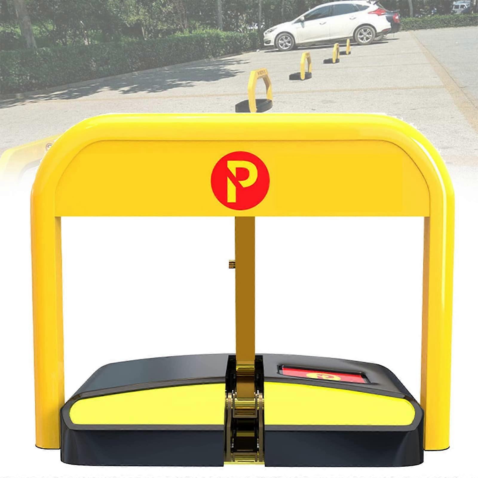 Remotely controlled parking barrier with 25° buffer lock, auto alarm, and firm lock.