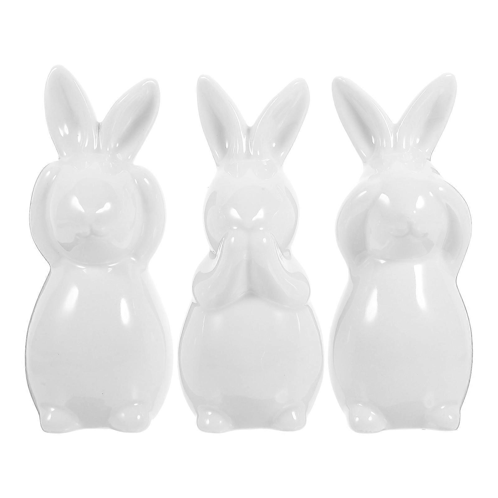 Ceramic Bunny Figurines Set White Nordic Style Easter Rabbit Ornaments Home Decor Tabletop Centerpieces Adornments For Family Friends