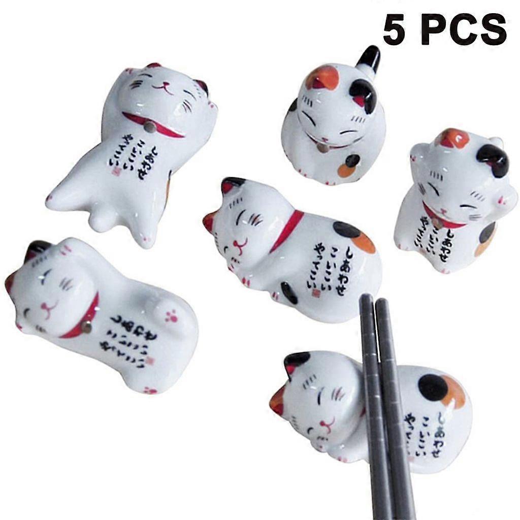 5-Pack Chopstick Holder Style Ceramic Lucky Cat Chopstick Holder Chopstick Holder, Ceramic Decorative Tableware Holder