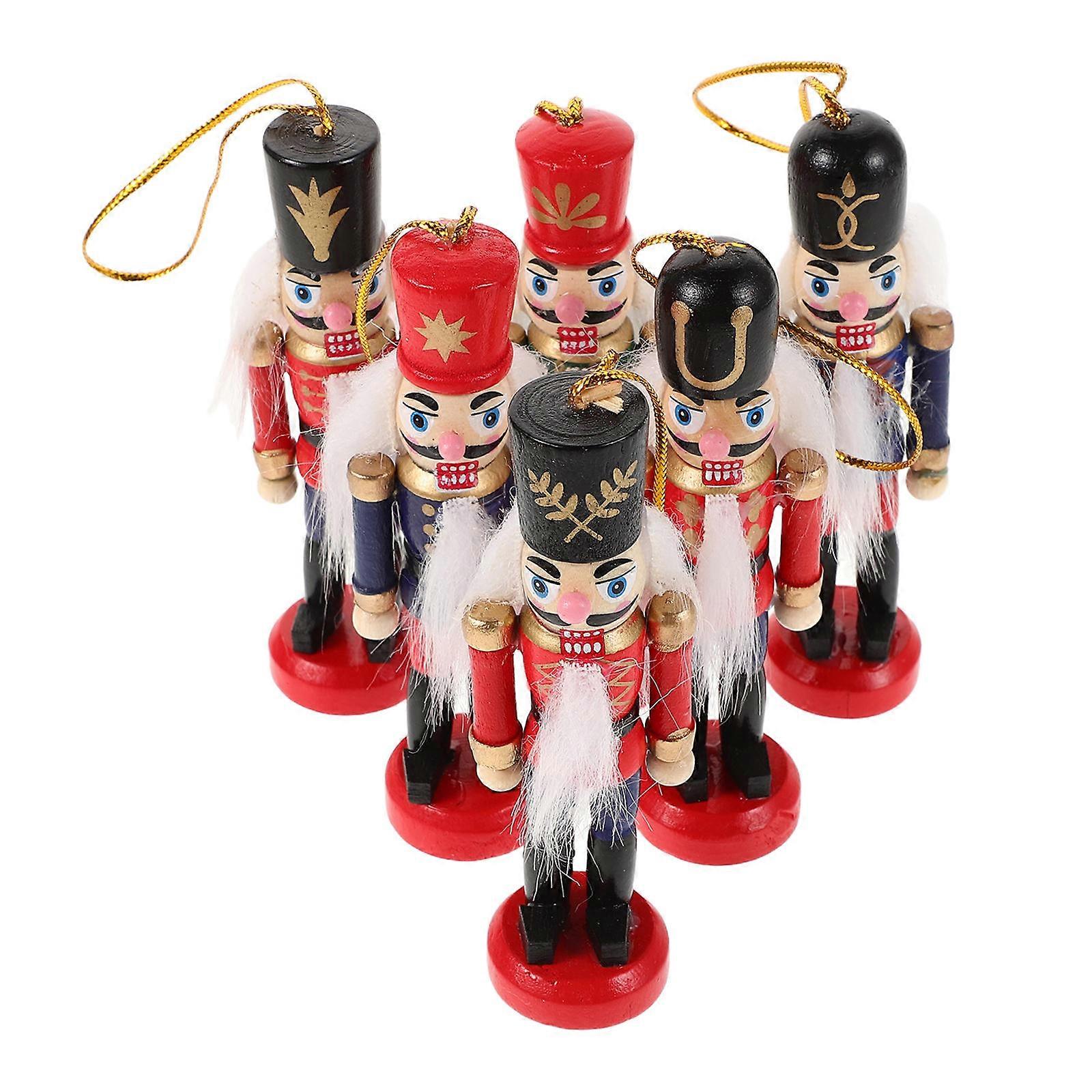 Decorative Nutcracker Shape Ornaments Home Decoration Sturdy Resin Material Christmas Tree Decor 6Pcs