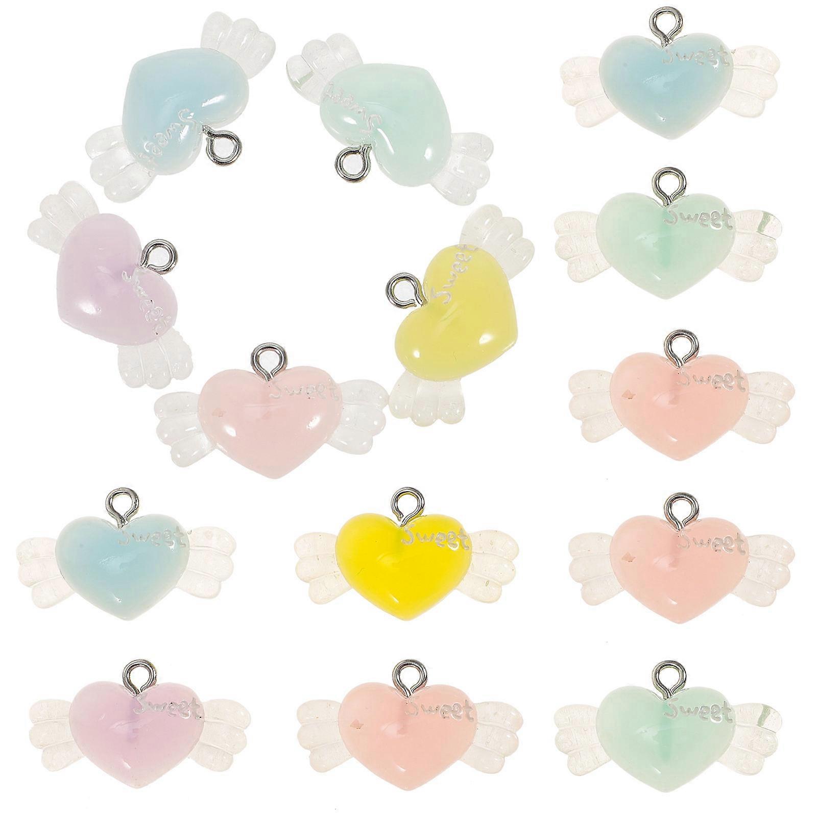 Heart Wing Jewelry Resin Charms for DIY Lovers Bracelet Making Christmas Thanksgiving Birthdays 2.5X1.5cm Assorted Color 18Pcs