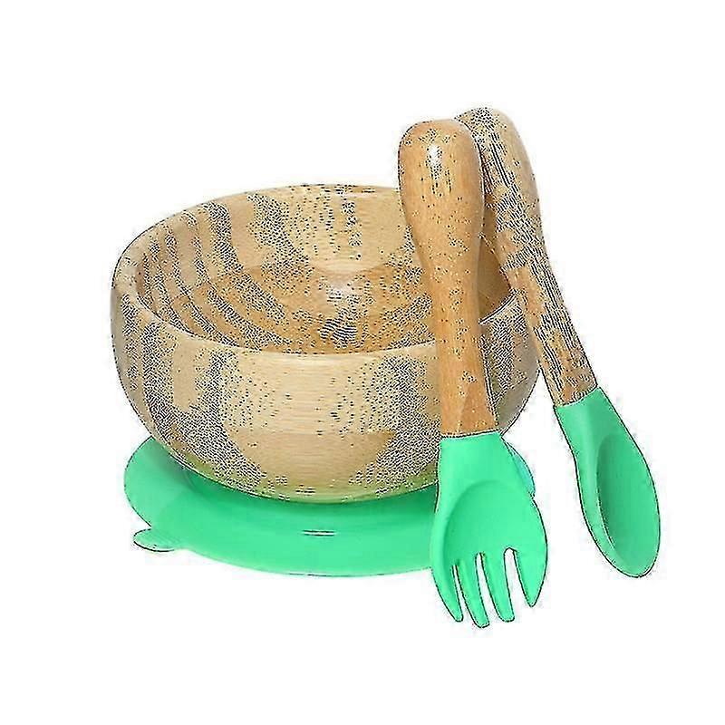 Bamboo Kids Dining Set with Spoon Fork Bowl & Suction Plate Tableware