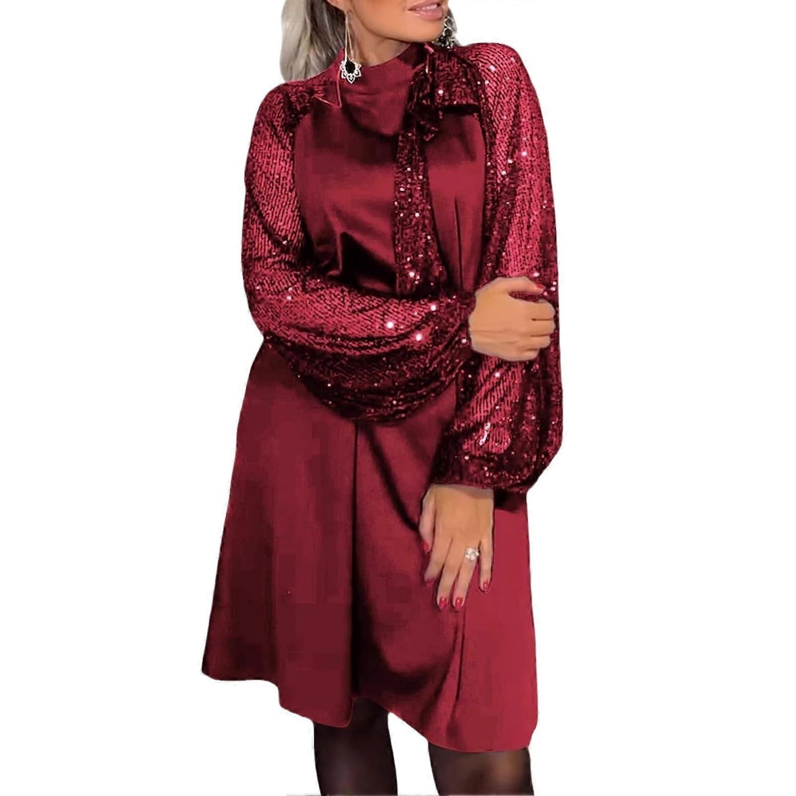 Longsleeved sequin dress with spaghetti straps, red, size M
