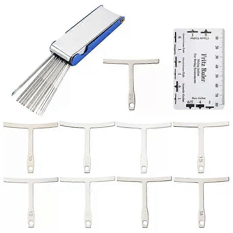 9Pcs Understring Radius Gauge + String Action Ruler Gauge Tool + Guitar Bridge Saddle Nut Files Set Guitar Repair Tool Accessori