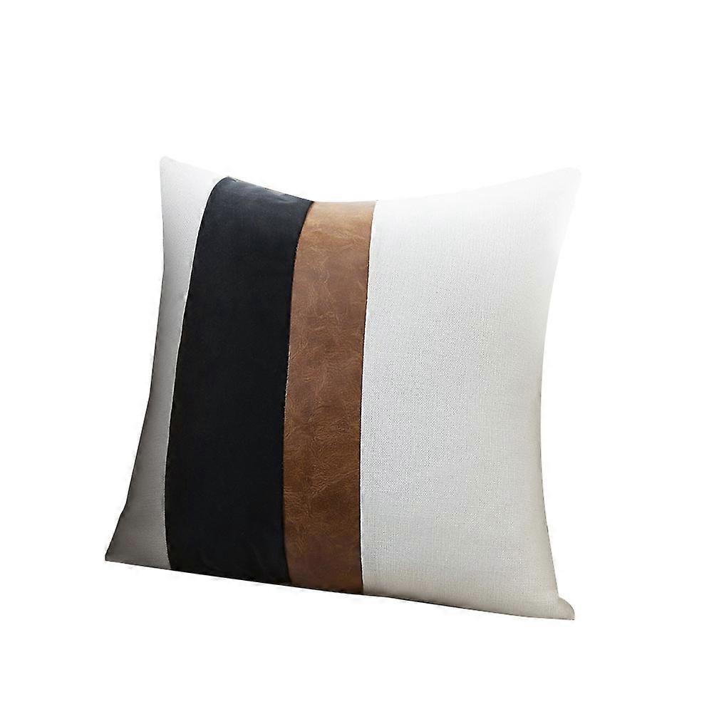PU Spliced Pillow Cover, Decorative Throw Pillow Case for Sofa, Bedroom, Car, Stylish Black Design for Home Decor