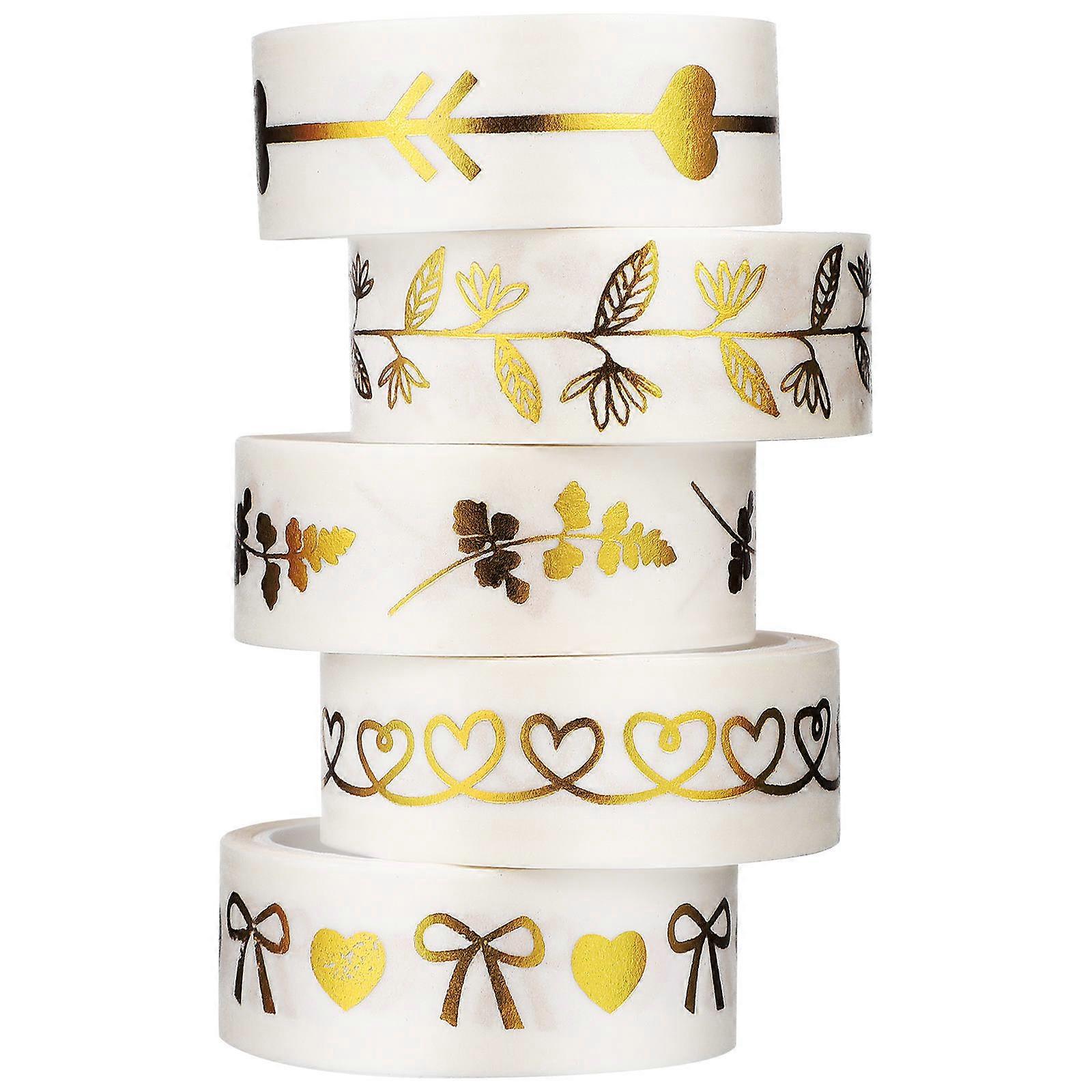 5 Rolls Bronzing Washi Tape Decorative Masking Tape for Scrapbooking, DIY Crafts, Journals, and Diaries Strong Adhesive, Tear Resistant