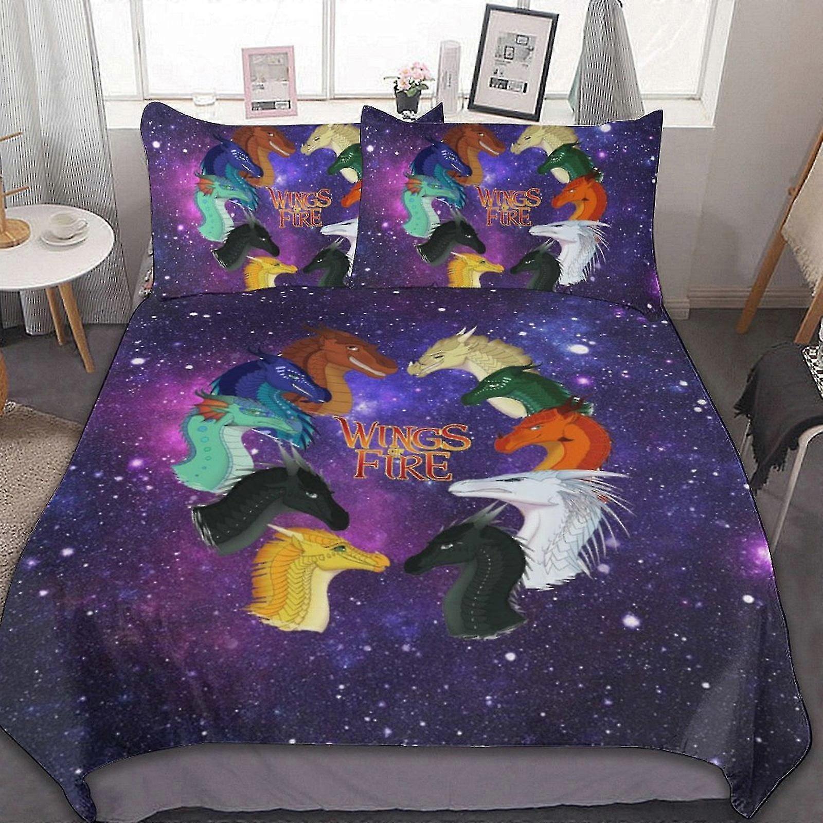 Conjunto de Cama de Microfibra Fire Wings Impresso em 3D Conjunto de Edredom Leve de 3 Peças, 1 Capa de Edredom e 2 Fronhas para Crianças