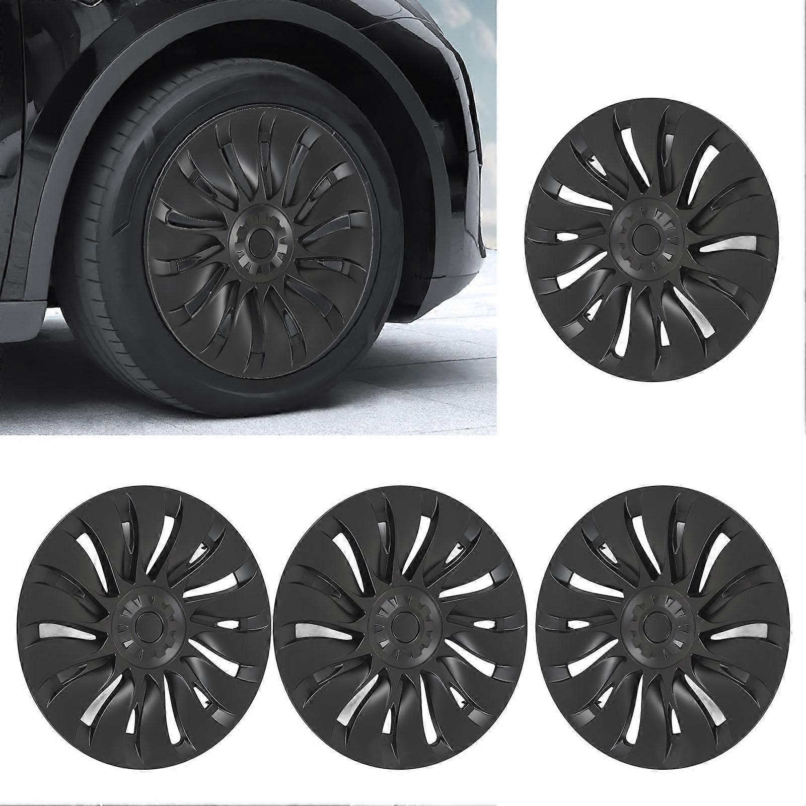 4 Pcs 19 Inch Wheel Hub Cap Matte Black Automobile Wheel Hub Fully Wrap Rim Protector Replacement for Tesla Model Y 2020 to 2023 