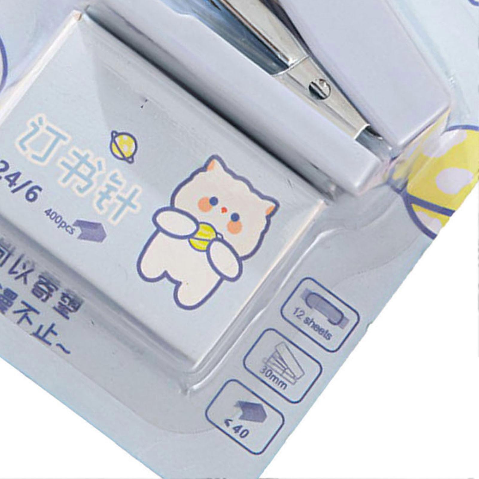 Stapler Cartoon Cute Appearance Portable Multifunctional Efficient Binding Stapler for Office School Home Blue