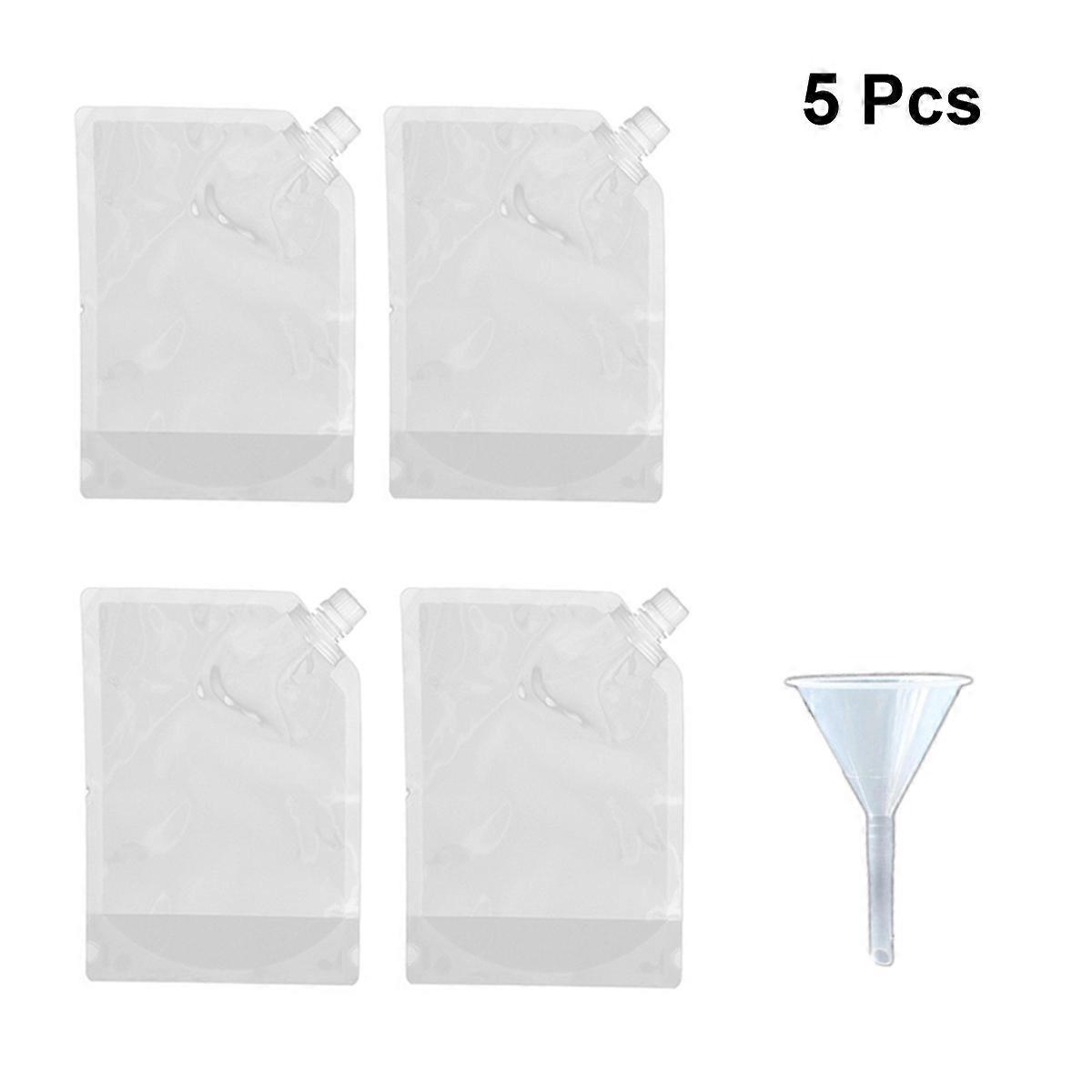 Transparent Plastic Wine Liquor Bag Collapsible Flask with Funnel 1L Large Size for Cruises Beverages