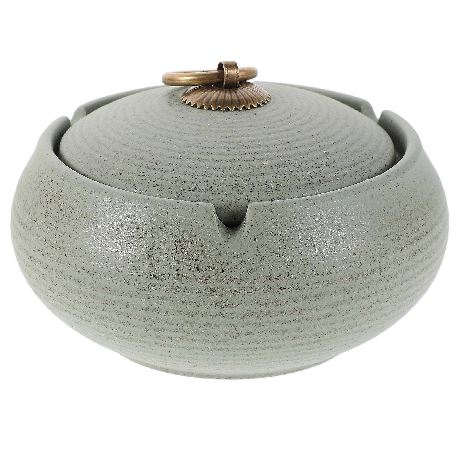 Green Ceramic Ashtray Prevent Ash from Spreading Stable Base For Office Home Patio Smokers 1Pcs