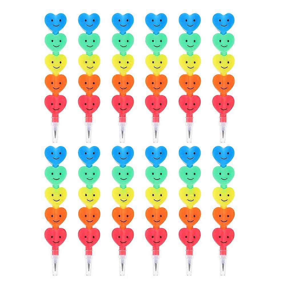 Cartoon Kids Pencils Heart Designed Stacking Pencils For Classroom Rewards Drawing Homework Multi Color 12Pcs