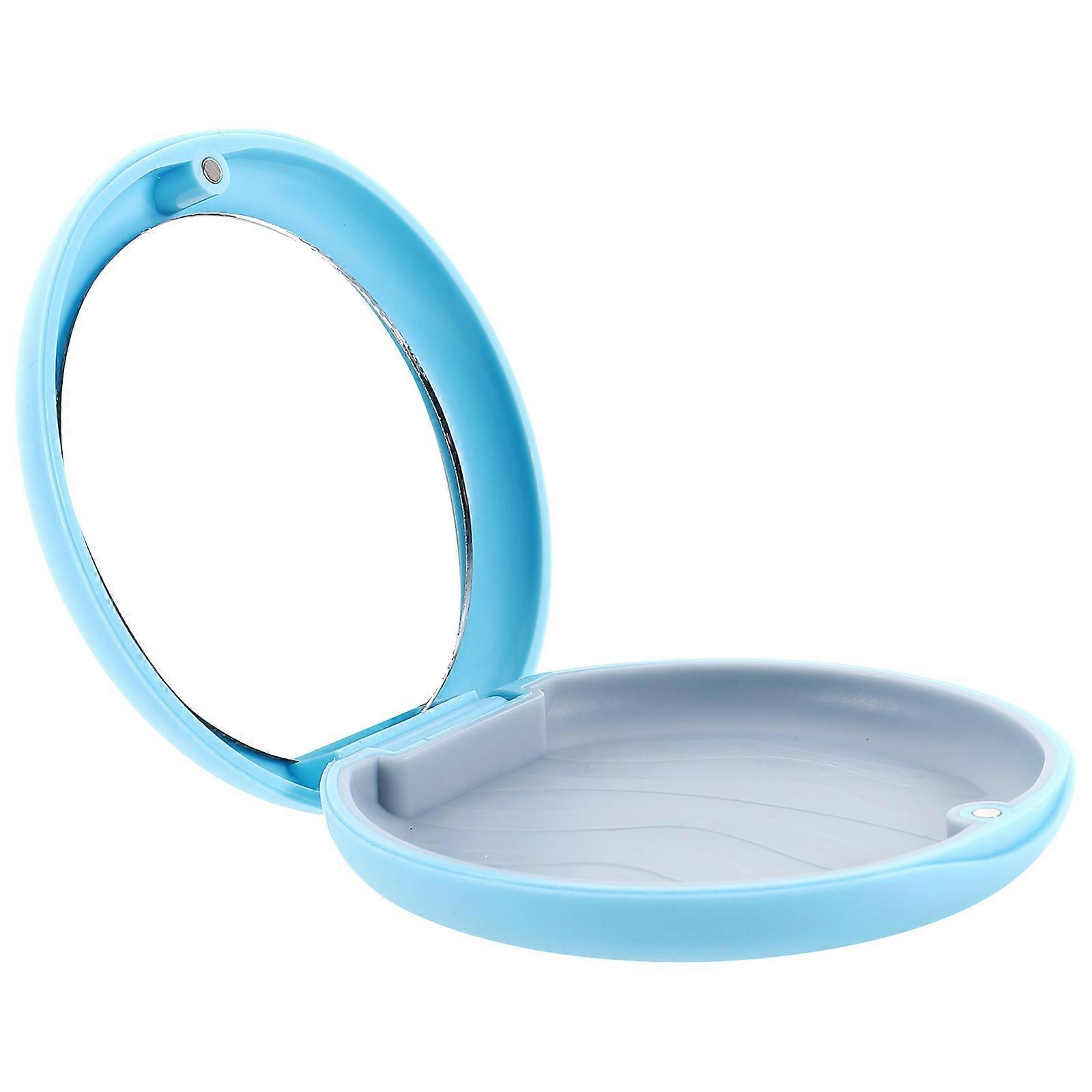Portable Retainer Case with Magnetic Closure and Mirror for Storing Dentures Made of ABS Blue Small Size