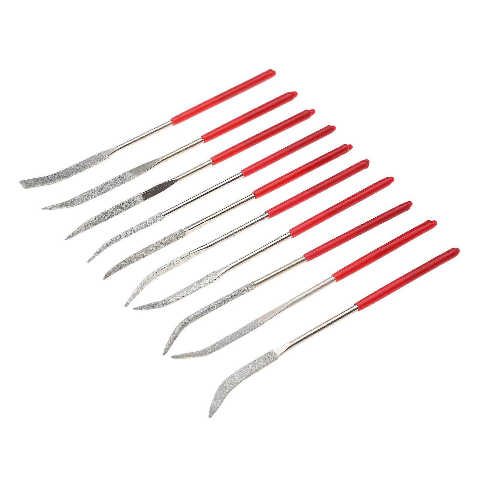 Professional 10Piece Diamond Coated Diamond Needle File Set with Soft Rubber Handle for Metalworking and Glass Repair Multicolor
