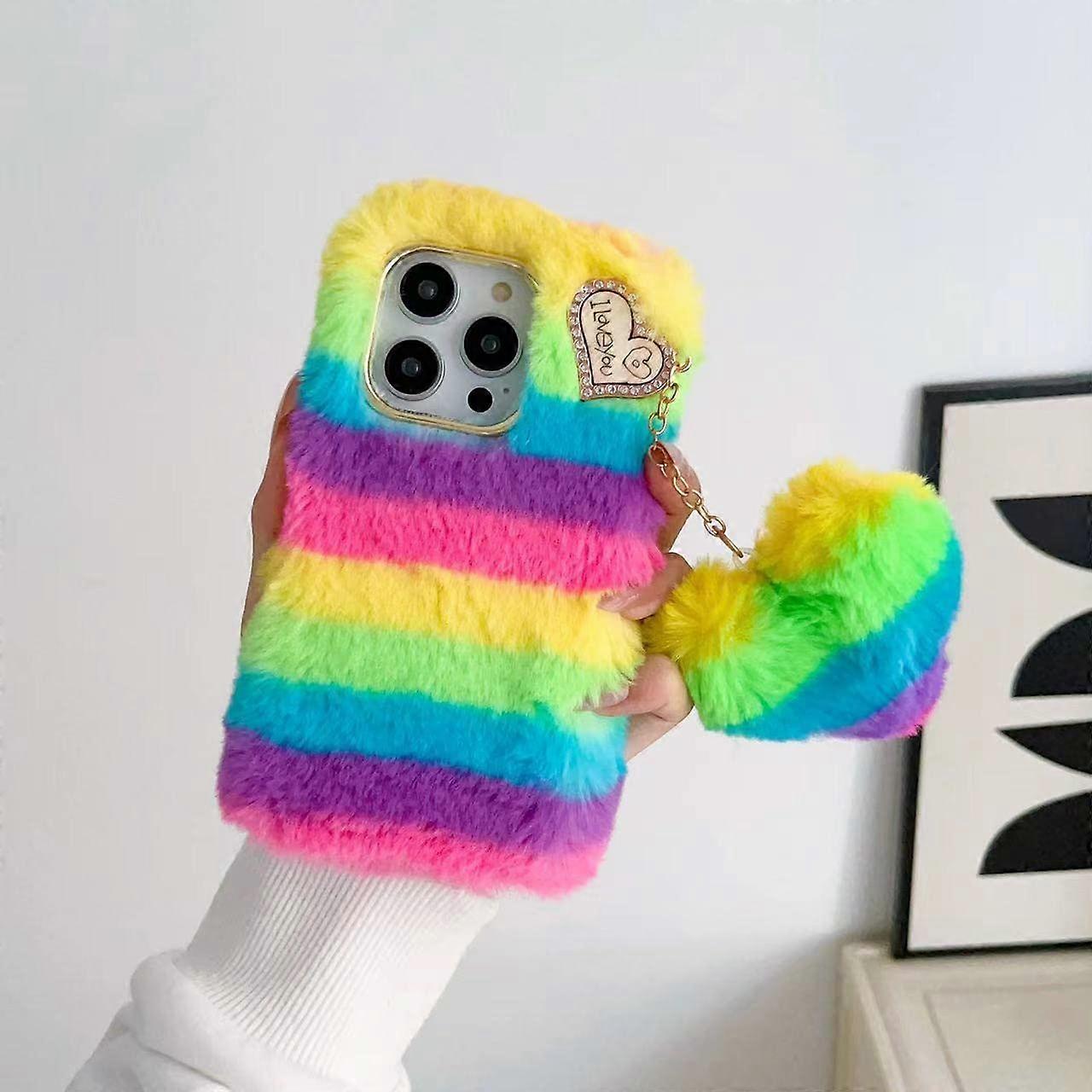Furry Fashion 3D Pattern TPU Shockproof Phone Case for Samsung Galaxy A54-4, Rainbow Love Shape Design