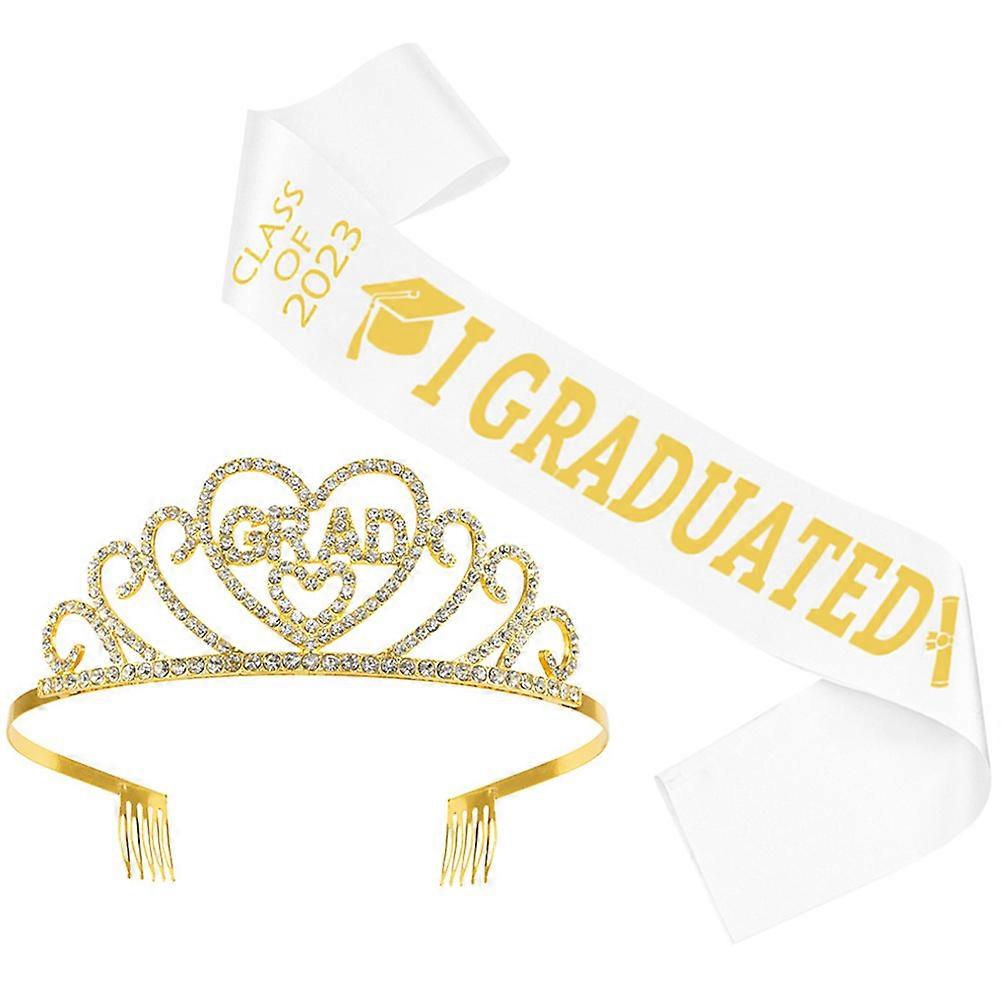 Graduation Satin Shoulder Strap, Crown Tiara Kit, Premium Comb Hairband with Themed Sash for Party Decorations and Secure Fit for Students and Friends