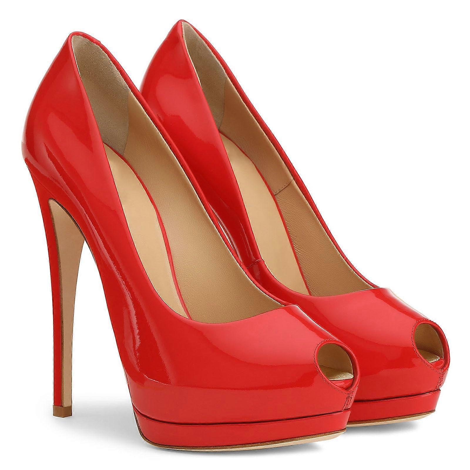 High Heels Women's Platform Stiletto Peep Toe Pumps 15 cm Red Slip