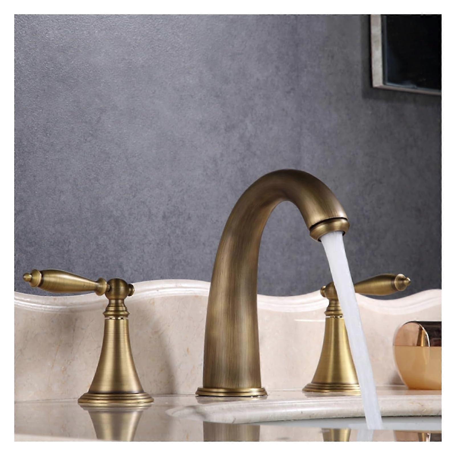 Basin Faucets Waterfall Style 3-Hole Deck-Mount Two-Handle Brass Bathroom Sink Faucet Hot and Cold
