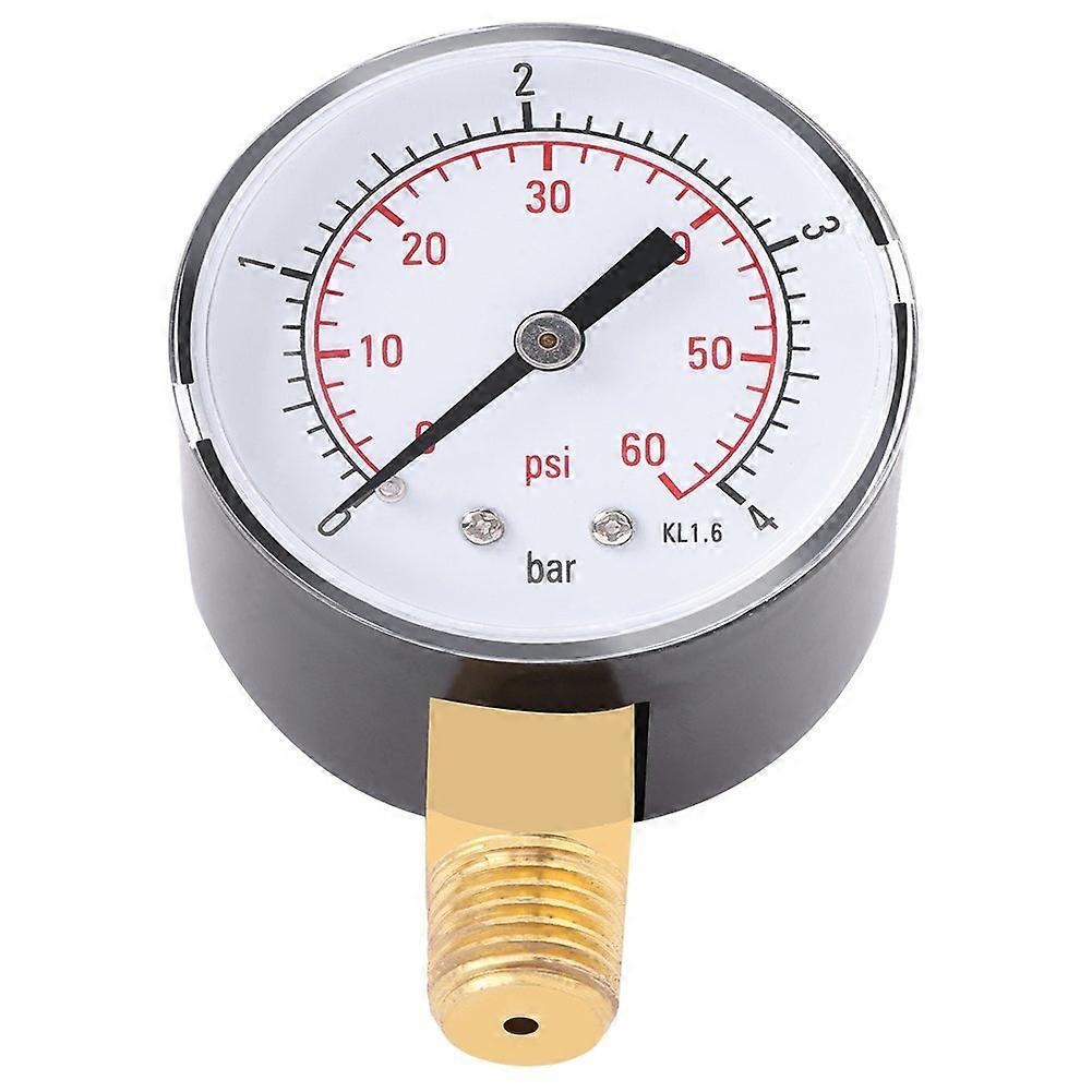 Horizontal Pressure Gauge 0-4 Bar / 0-60 PSI NPT, 1/4" Bottom Connection for Fuel Oil and Water Applications