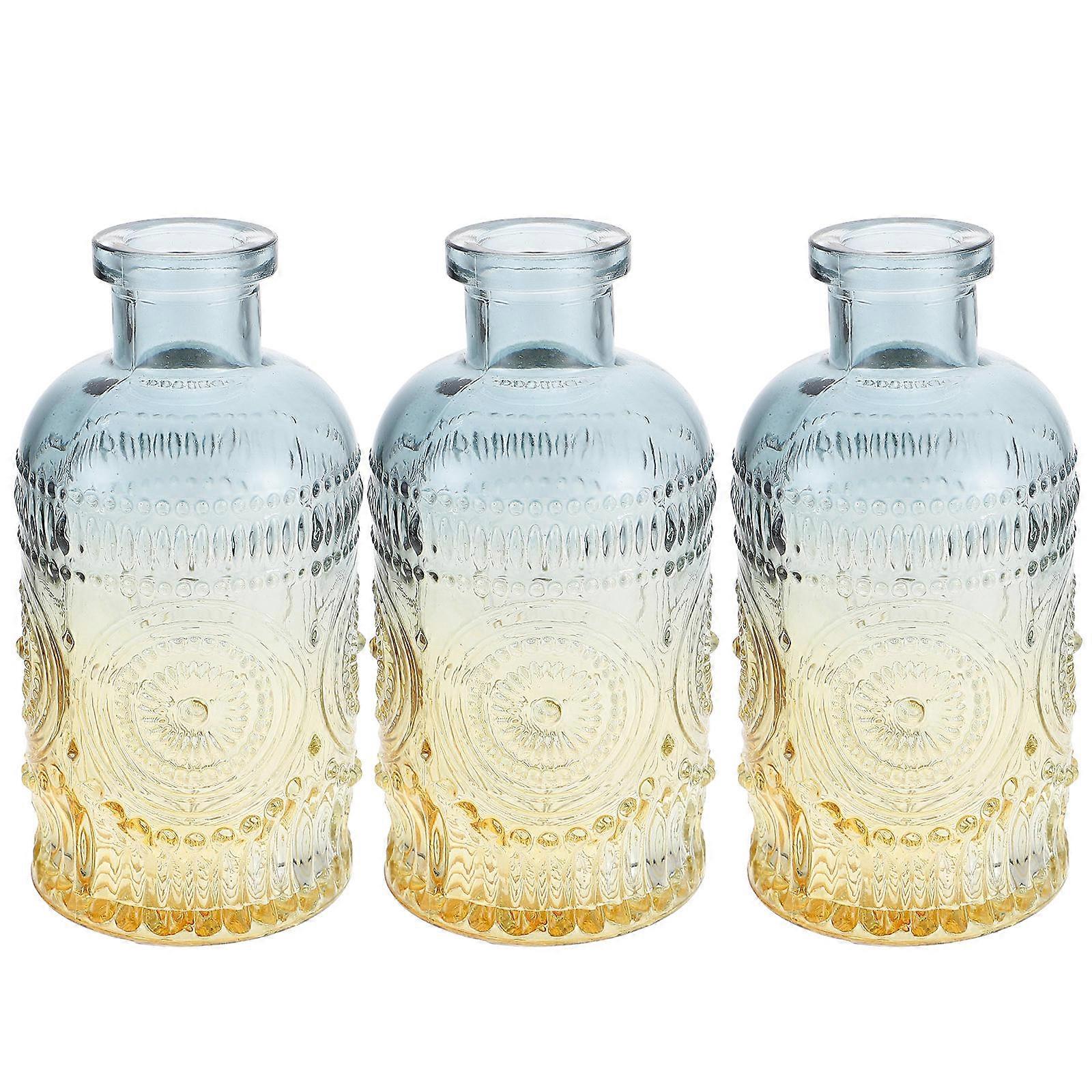 3pcs Embossment Design Vase Vintage Vase Hydroponic Plants Container Glass Vase