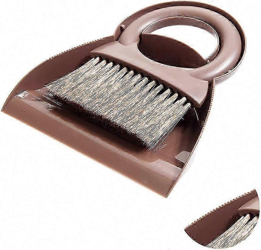 Dustpan and Brush Set Multifunctional Cleaning Tool Mini Sweeper with Round Handle Dustpan Dustpan Dust for Home Kitchen (Brown)